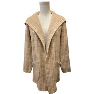 Cyrus Cardigan Hoodie Open Sweater Duster Heavy Weight Beige White Plaid XS